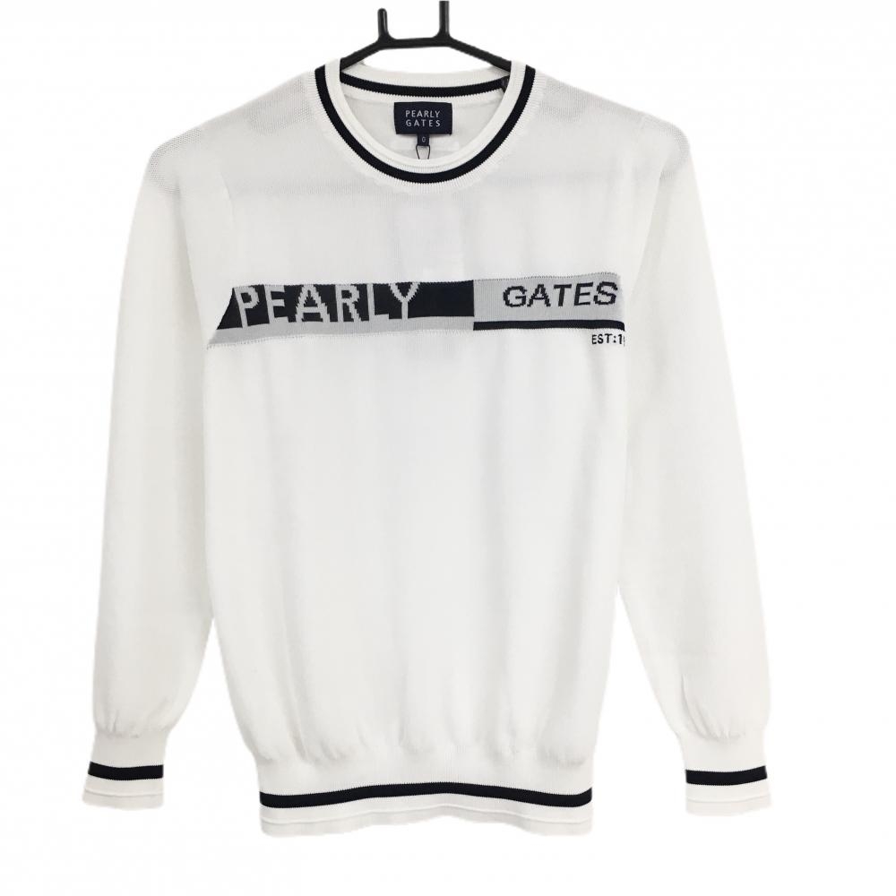 【新品】パーリーゲイツ セーター 白×黒 フロントロゴ 薄手 ニット レディース 0(S) ゴルフウェア PEARLY GATES