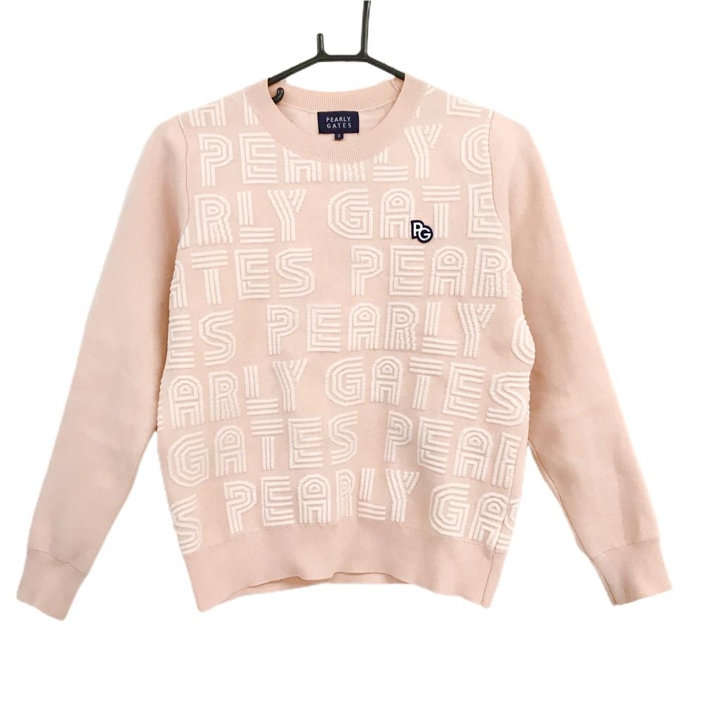 パーリーゲイツ セーター ライトピンク×白 ロゴ総柄 ワッペン ニット  レディース 0(S) ゴルフウェア PEARLY GATES