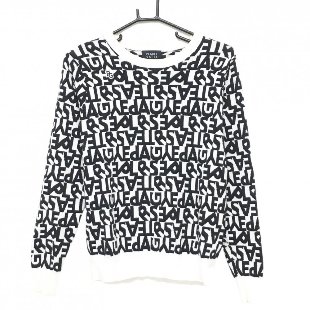 パーリーゲイツ セーター 白×黒 英字総柄 ニット コットン100％  レディース 0(S) ゴルフウェア 2024年モデル PEARLY GATES