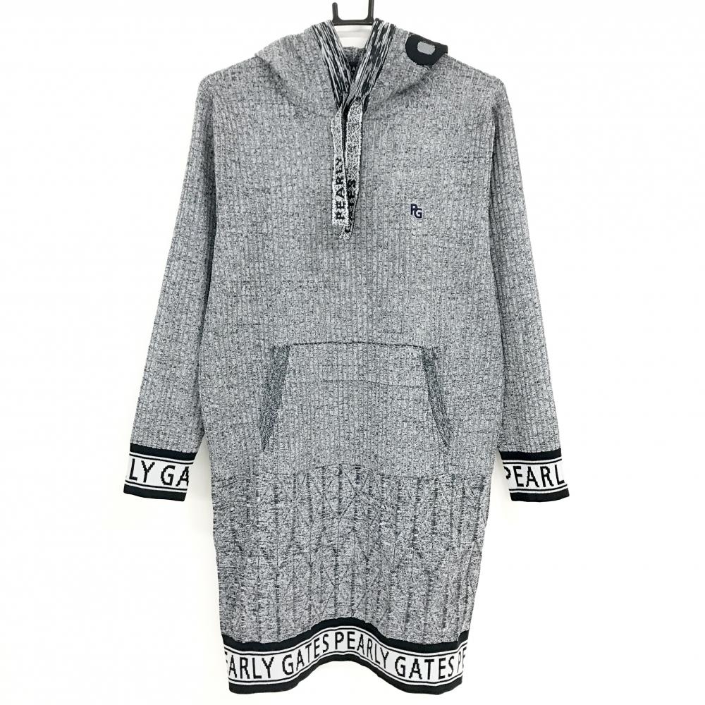 【超美品】パーリーゲイツ フード付きニットワンピース 杢グレー×黒 レディース 1(M) ゴルフウェア 2024年モデル PEARLY GATES