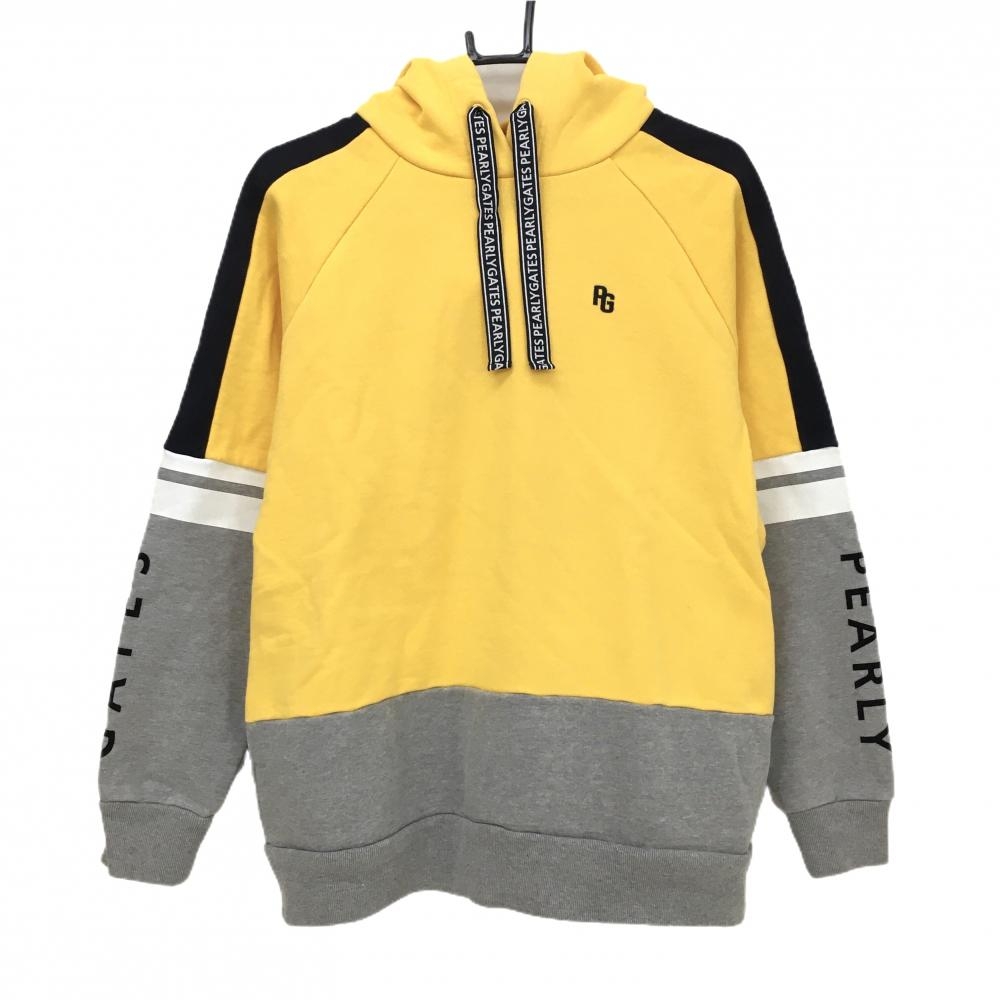 【美品】パーリーゲイツ パーカー イエロー×グレー 袖ロゴ トレーナー  レディース 1(M) ゴルフウェア PEARLY GATES