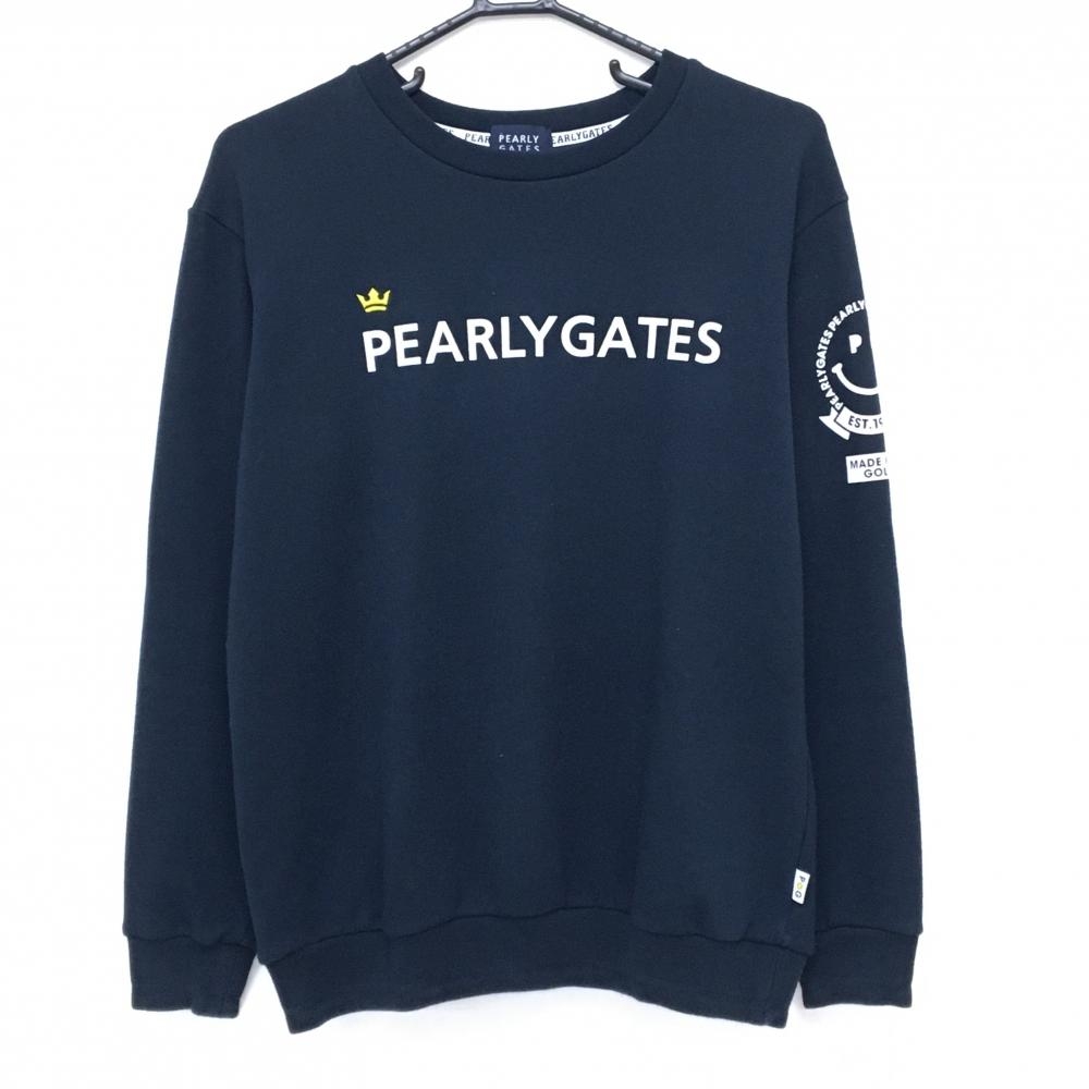 パーリーゲイツ トレーナー ネイビー×白 胸ロゴプリント ニコちゃん スマイル レディース 2(L) ゴルフウェア PEARLY GATES