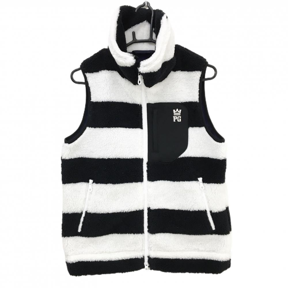 【超美品】パーリーゲイツ ボアベスト 白×黒 ボーダー 裏地微起毛  レディース 1(M) ゴルフウェア PEARLY GATES