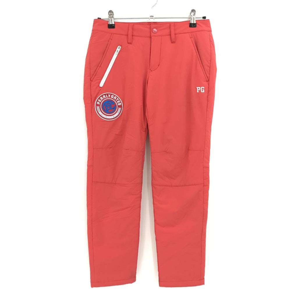 パーリーゲイツ 中綿パンツ オレンジレッド 刺しゅうワッペン ニコちゃん スマイル レディース 1(M) ゴルフウェア PEARLY GATES