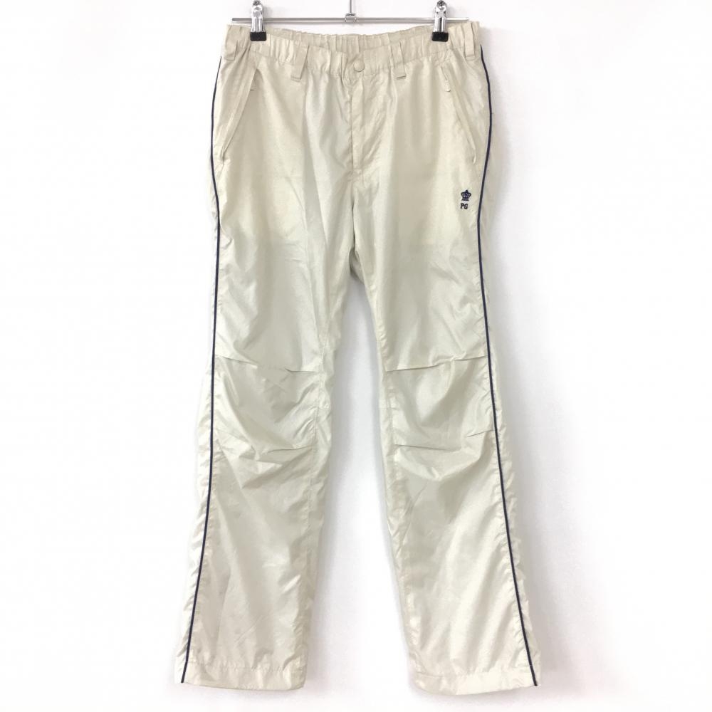 訳あり＊PEARLY GATES パーリーゲイツ パンツ ライトベージュ×ネイビー 蓄熱裏地 サイドライン レディース 2(L) ゴルフウェア