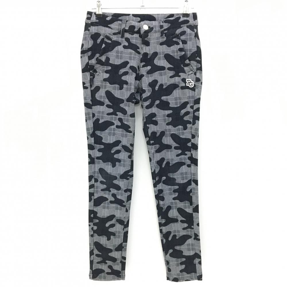 【美品】パーリーゲイツ ストレッチパンツ 黒×白 グレンチェック 迷彩 30周年 カモフラ レディース 1(Ｍ) ゴルフウェア PEARLY GATES