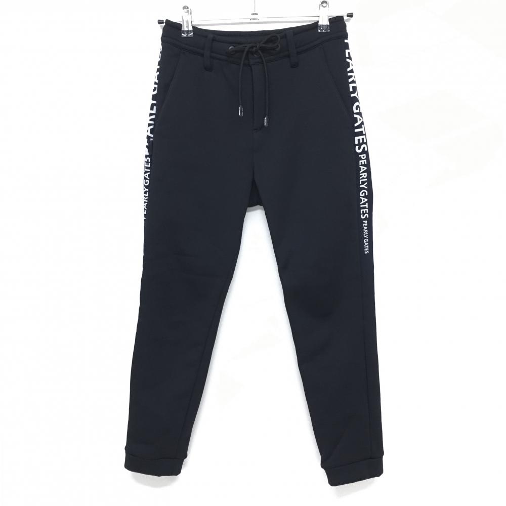 【超美品】パーリーゲイツ ジョガーパンツ 黒×白 サイドロゴ 裏起毛 レディース 00(XS) ゴルフウェア 2024年モデル PEARLY GATES