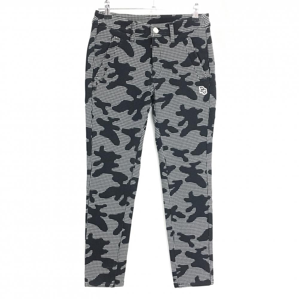 【美品】パーリーゲイツ ストレッチパンツ 黒×白 千鳥格子 迷彩調 裏起毛 30周年 レディース 1(M) ゴルフウェア PEARLY GATES