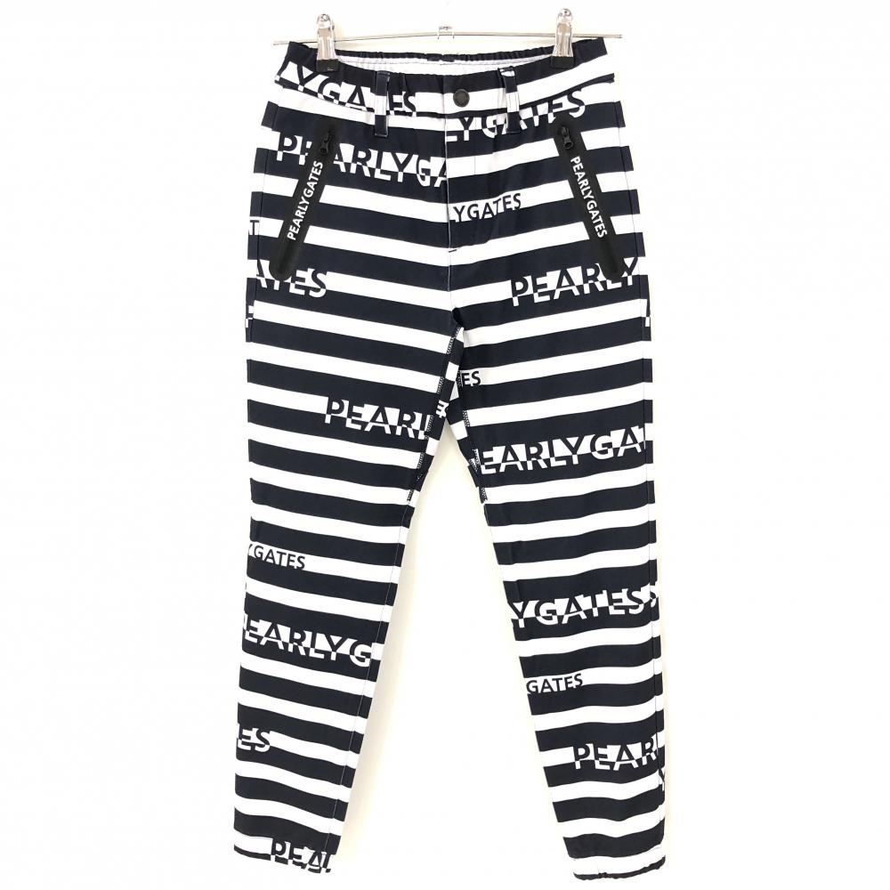 【新品】パーリーゲイツ ジョガーパンツ 白×ネイビー ボーダー 裏微起毛 ウエストゴム レディース 00(XS) ゴルフウェア PEARLY GATES
