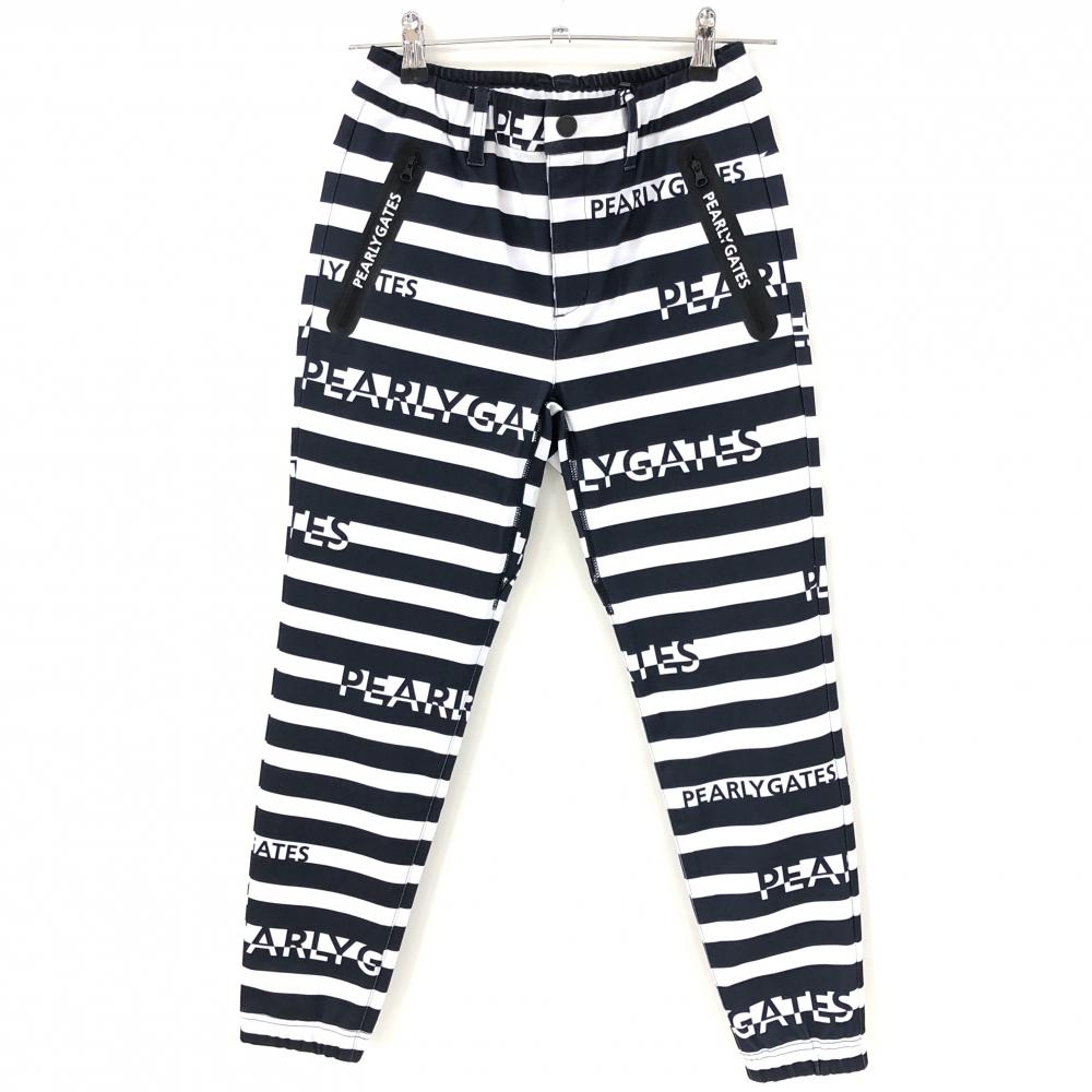 【新品】パーリーゲイツ ジョガーパンツ 白×ネイビー ボーダー 裏微起毛 ウエストゴム レディース 00(XS) ゴルフウェア PEARLY GATES