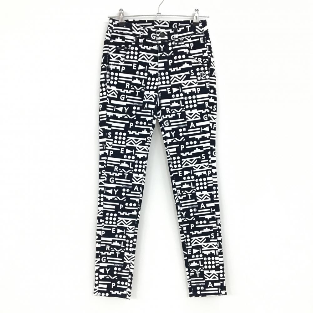 【新品】パーリーゲイツ パンツ ダークネイビー×白 総柄 ロゴ刺しゅう ストレッチ 表微起毛 レディース 00(XS) ゴルフウェア PEARLY GATES