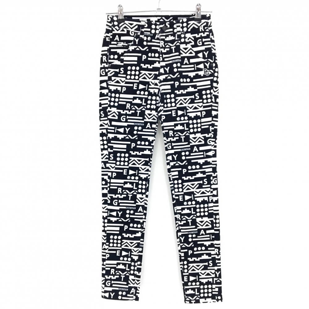 【新品】パーリーゲイツ パンツ ダークネイビー×白 総柄 ロゴ刺しゅう ストレッチ 表微起毛 レディース 00(XS) ゴルフウェア PEARLY GATES