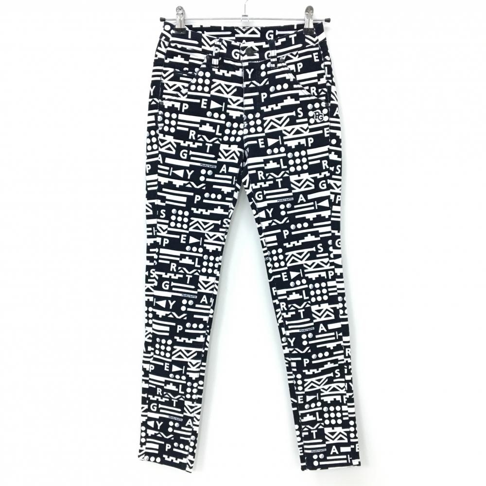 【新品】パーリーゲイツ パンツ ダークネイビー×白 総柄 ロゴ刺しゅう ストレッチ 表微起毛 レディース 00(XS) ゴルフウェア PEARLY GATES