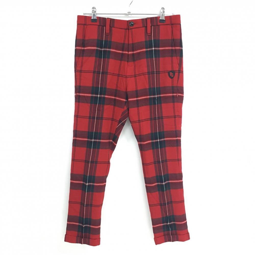【美品】パーリーゲイツ パンツ レッド×黒系 チェック 裏地付 ウール混  レディース 1(M) ゴルフウェア PEARLY GATES