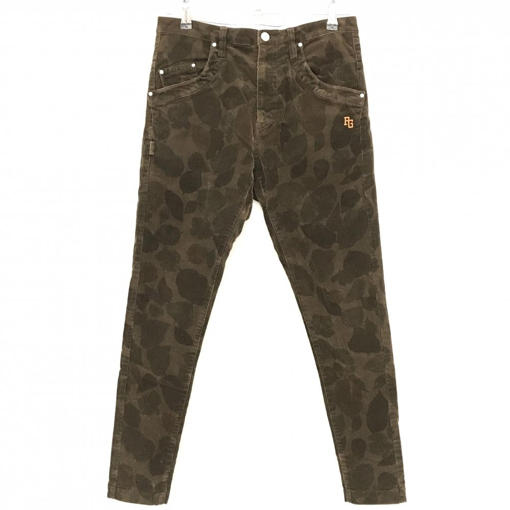 【美品】パーリーゲイツ コーデュロイパンツ ブラウン×カーキ系 リーフ総柄 ティー装着可  レディース 0(S) ゴルフウェア PEARLY GATES