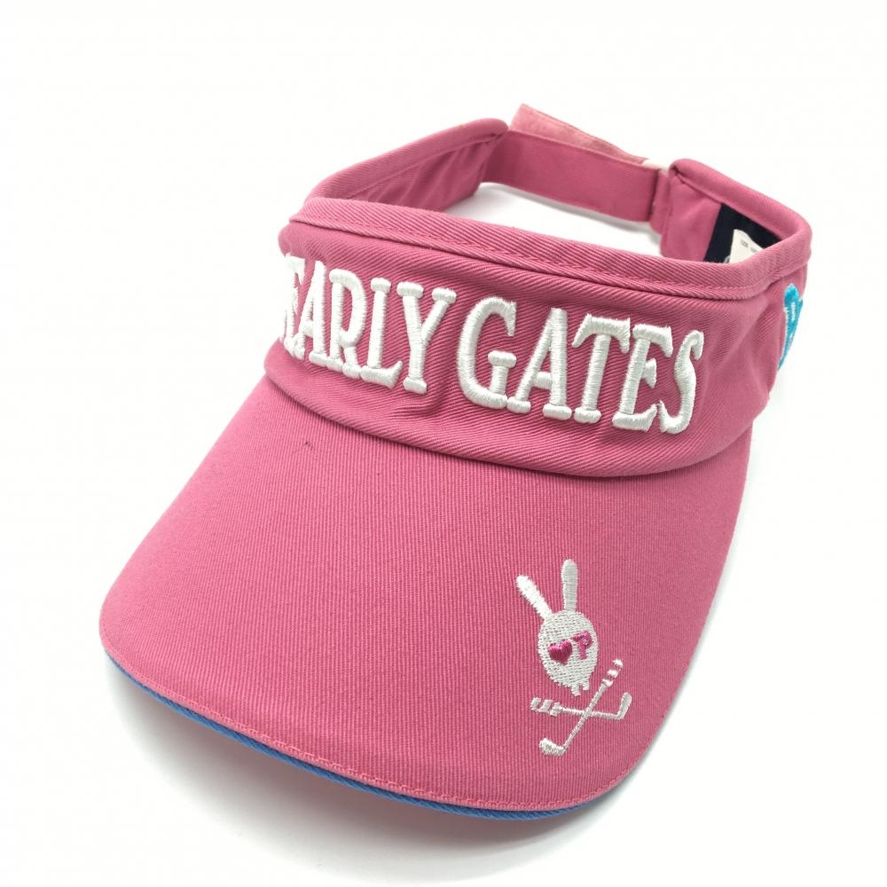 パーリーゲイツ サンバイザー ピンク×白 スカルラビット コットン100％  レディース S ゴルフウェア PEARLY GATES