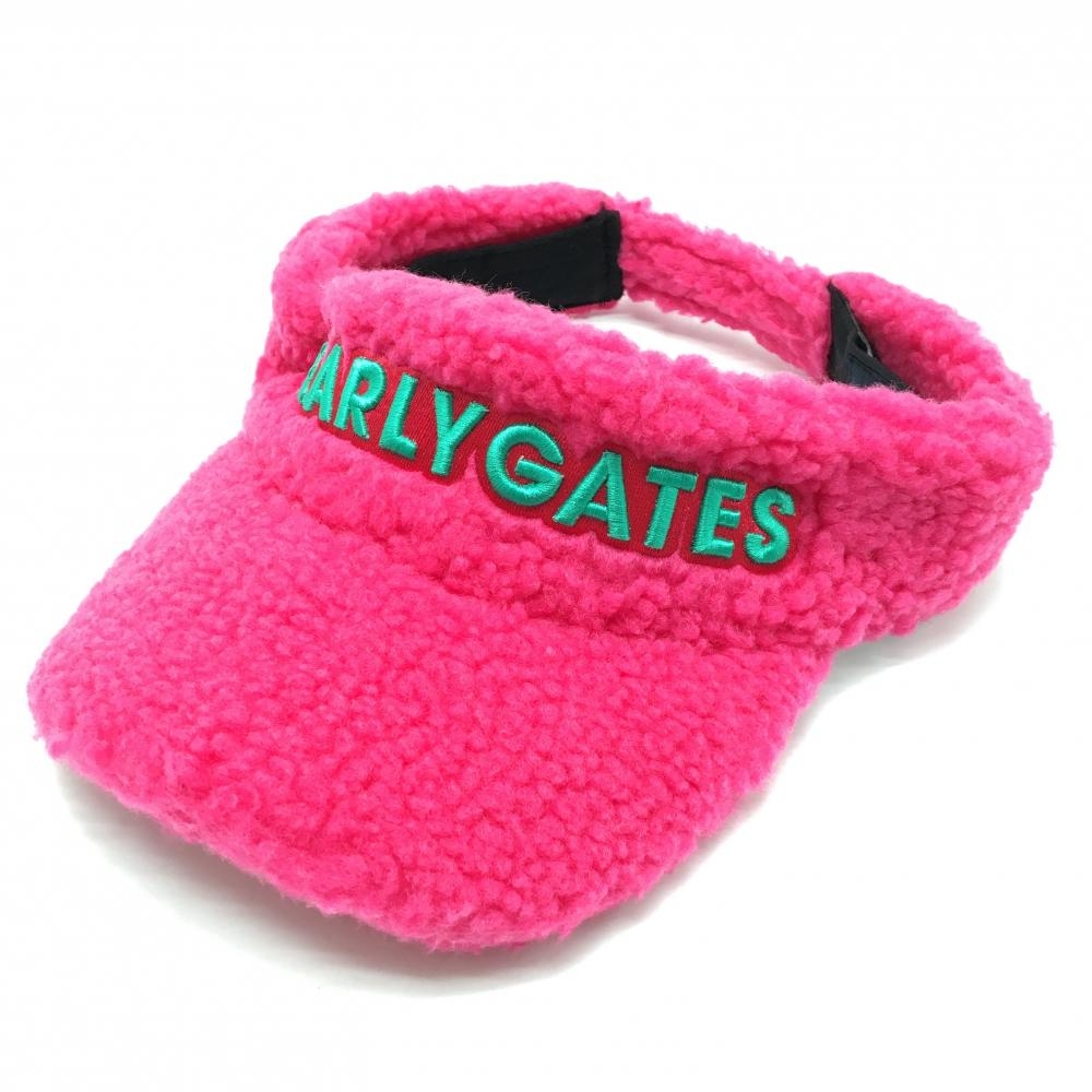 【新品】パーリーゲイツ ボアサンバイザー ピンク×ブルーグリーン 汗取りパッド付 レディース FR ゴルフウェア PEARLY GATES