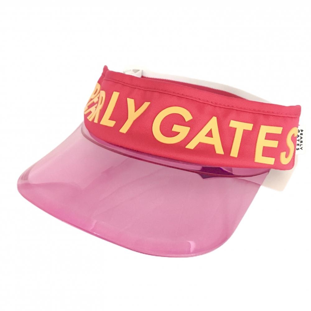 【新品】パーリーゲイツ サンバイザー レッドピンク×オレンジ 立体ロゴ つばクリア素材 レディース FR ゴルフウェア PEARLY GATES