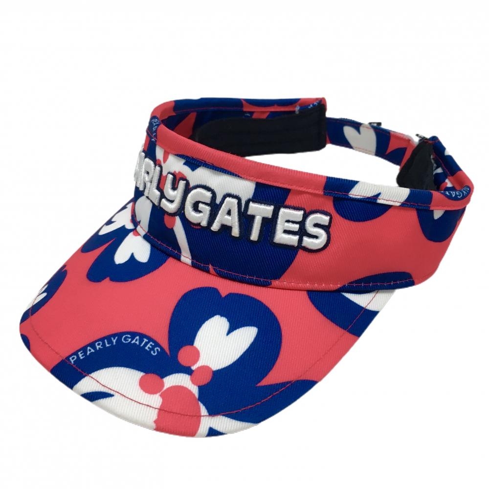 パーリーゲイツ サンバイザー ピンク×ネイビー 花柄 リボン レディース FR ゴルフウェア PEARLY GATES