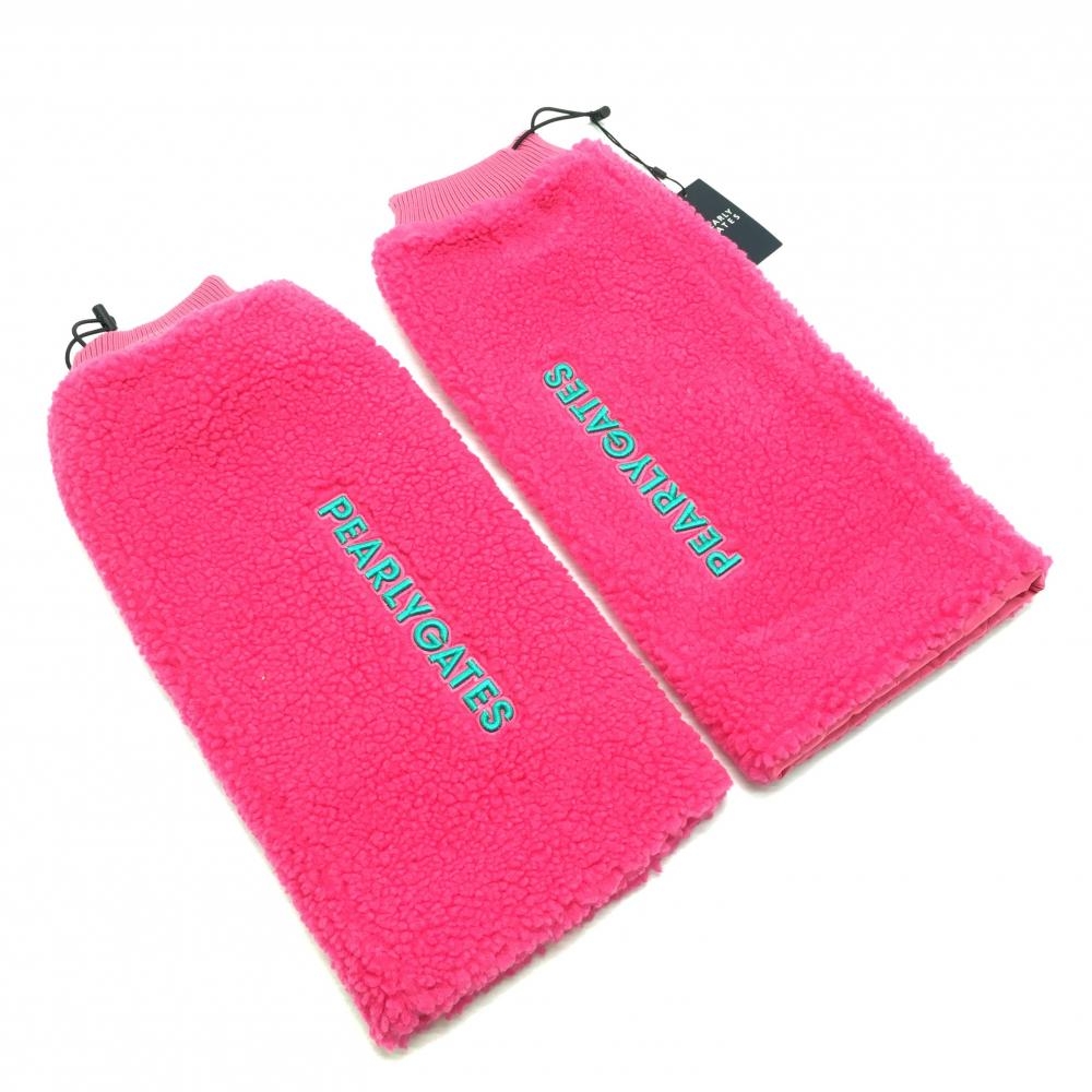 【新品】パーリーゲイツ ボアレッグウォーマー ピンク×ブルーグリーン ロゴ刺しゅう レディース FR ゴルフウェア PEARLY GATES