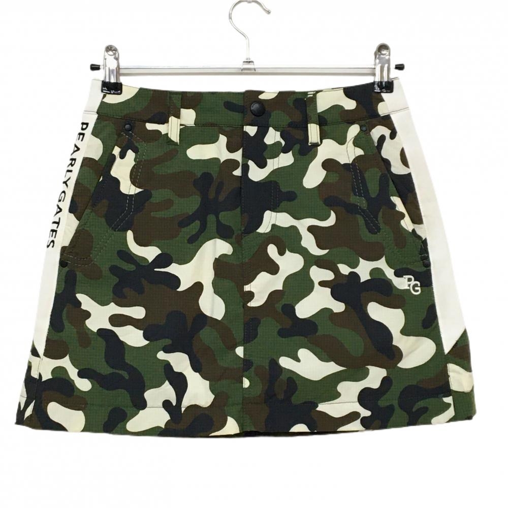 パーリーゲイツ 中綿スカート グリーン×アイボリー×黒 カモフラ 迷彩 レディース 00(XS) ゴルフウェア PEARLY GATES