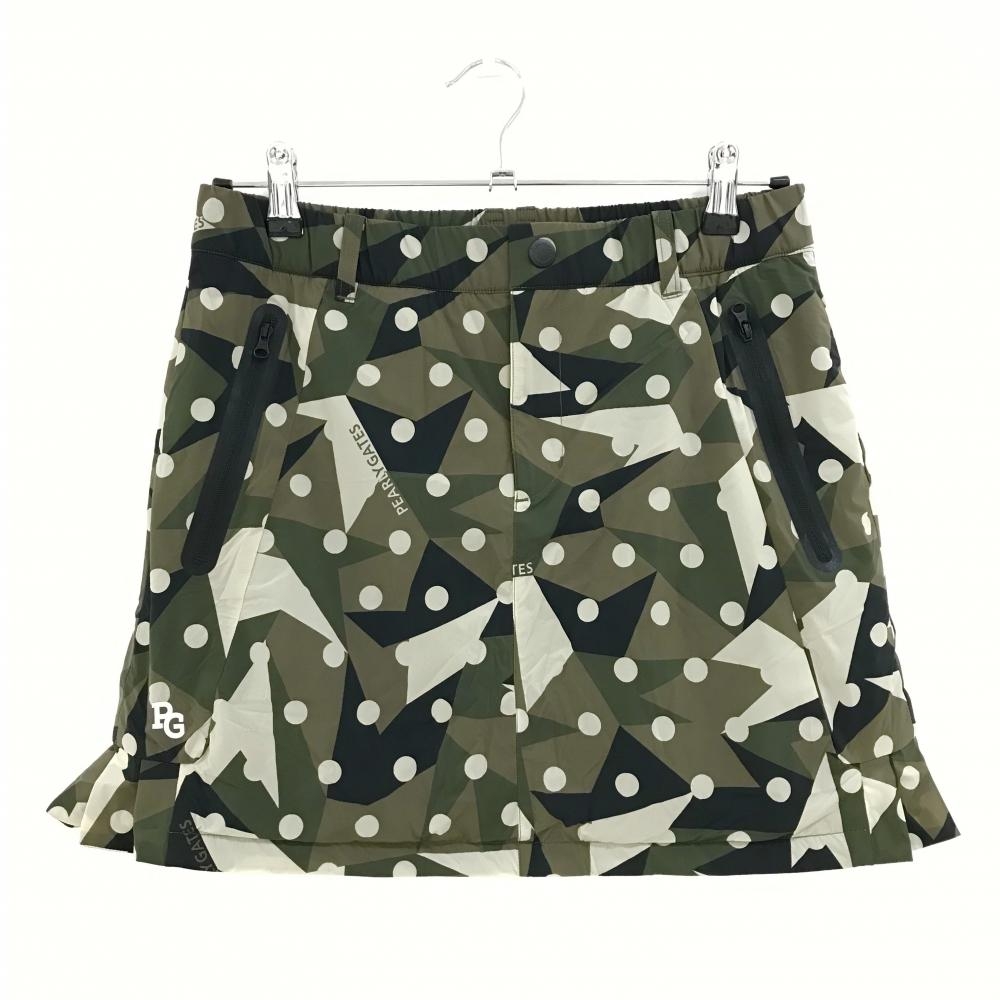 【新品】パーリーゲイツ 中綿スカート カーキ×グレージュ 総柄 ドット サイドプリーツ レディース 1(M) ゴルフウェア PEARLY GATES