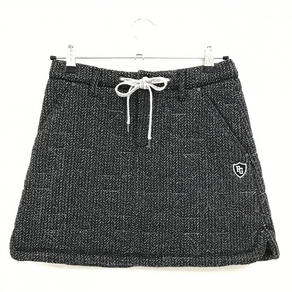【美品】パーリーゲイツ 中綿ニットスカート 杢ダークグレー系 星柄ステッチ ウエスト調節紐 レディース 0(S) ゴルフウェア PEARLY GATES