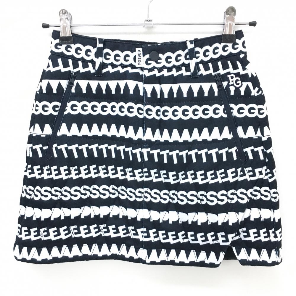 【新品】パーリーゲイツ 中綿スカート ダークネイビー×白 英字総柄 下部キルティング風 レディース 00(XS) ゴルフウェア PEARLY GATES