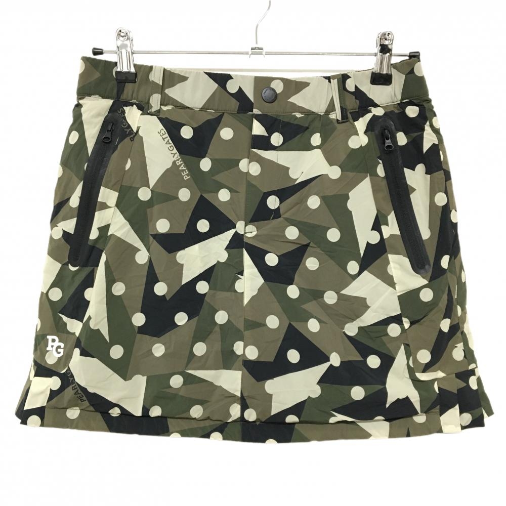 【新品】パーリーゲイツ 中綿スカート カーキ×黒 ドット柄 カモフラ風 サイドプリーツ レディース 1(M) ゴルフウェア PEARLY GATES