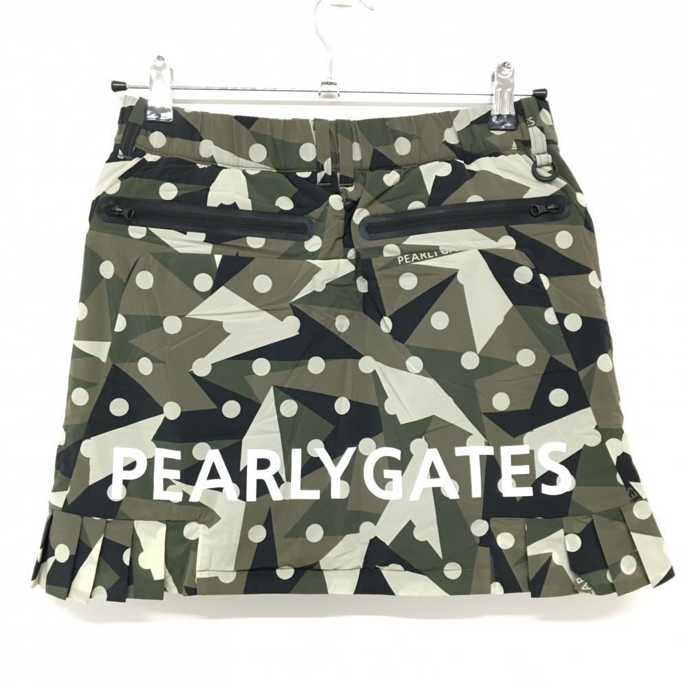 【新品】パーリーゲイツ 中綿スカート カーキ×黒 ドット柄 カモフラ風 サイドプリーツ レディース 0(S) ゴルフウェア PEARLY GATES