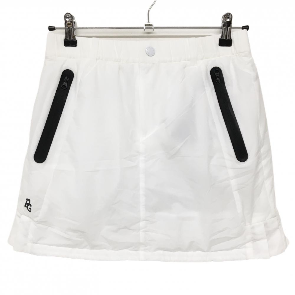 【新品】パーリーゲイツ 中綿スカート 白×黒 サイドプリーツ 裏地メッシュ ロゴプリント レディース 0(S) ゴルフウェア PEARLY GATES