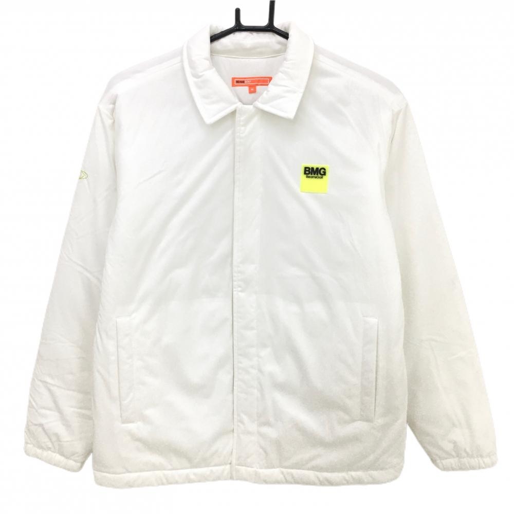 【美品】ビームスゴルフ 中綿ジャケット 白×イエローグリーン 背面英字 レディース M ゴルフウェア 2022年モデル BEAMS GOLF