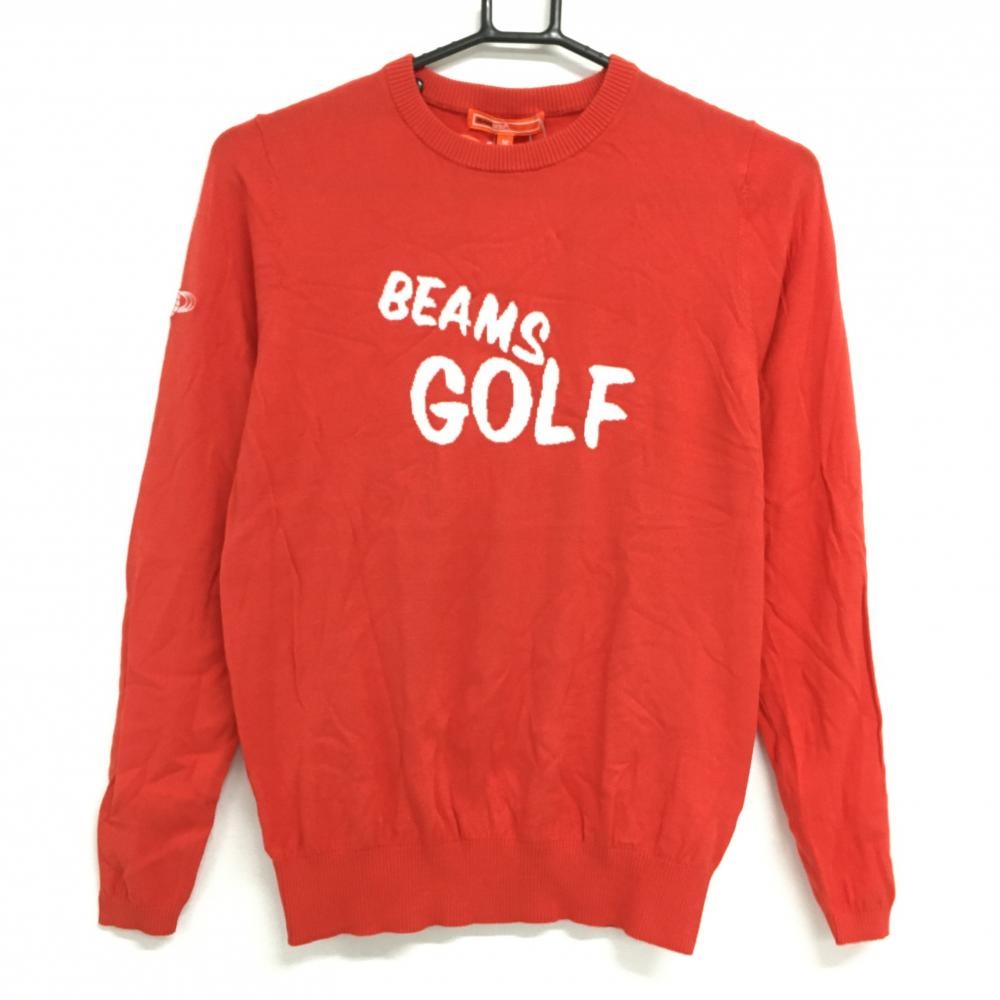 【新品】ビームスゴルフ セーター レッド×白 ニット UVカット 薄手 レーヨン混 レディース M ゴルフウェア BEAMS GOLF