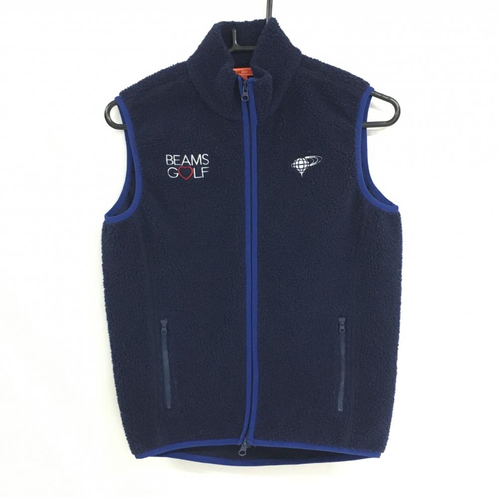 【美品】ビームスゴルフ ボアベスト ネイビー カート刺しゅう ロゴ白  レディース M ゴルフウェア BEAMS GOLF