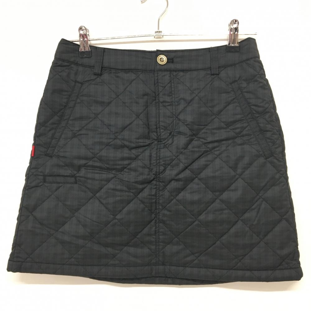 【超美品】ビームスゴルフ 中綿スカート 黒×ダークグリーン チェック ロゴワッペン  レディース M ゴルフウェア BEAMS GOLF