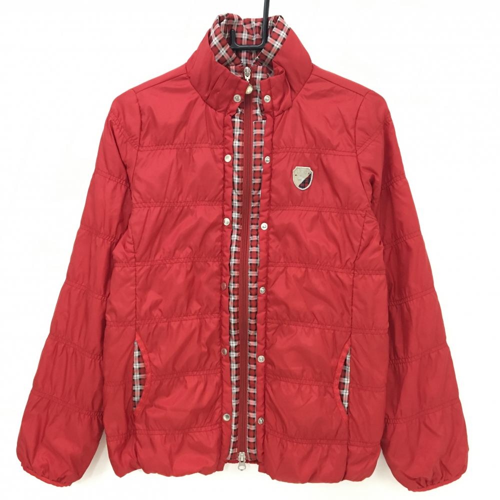 【美品】ヒールクリーク 中綿ジャケット レッド×白 一部チェック 袖口ラメ  レディース 42(L) ゴルフウェア Heal Creek