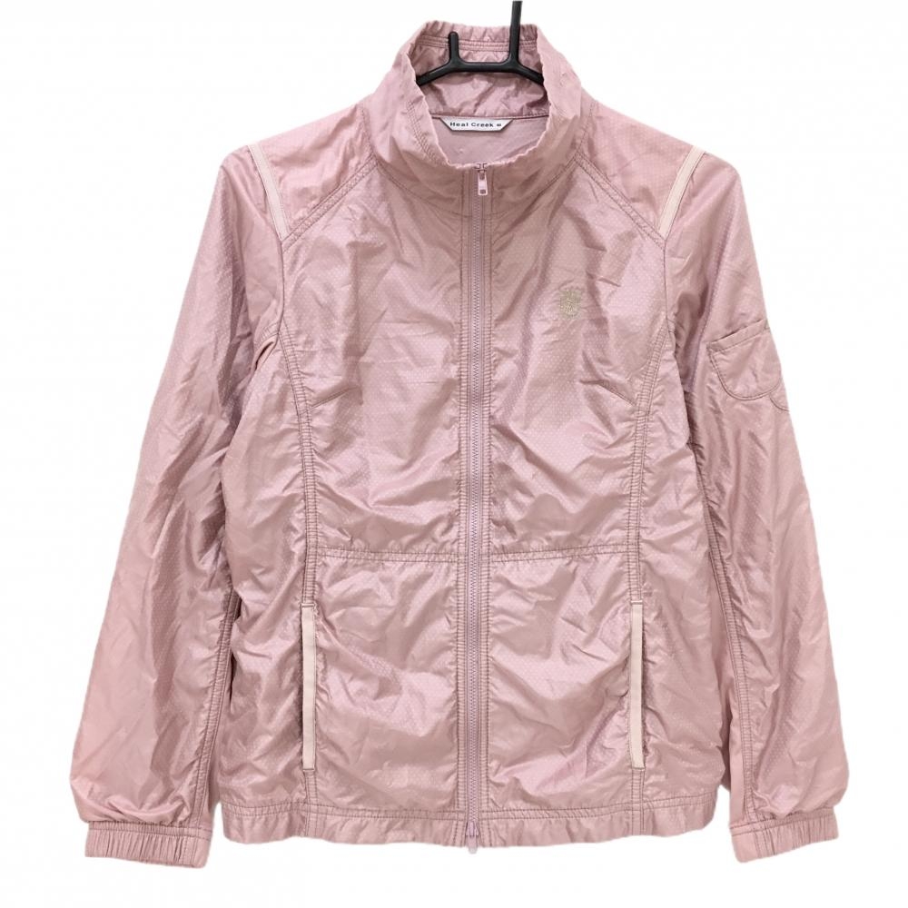 【超美品】ヒールクリーク ジャケットブルゾン ピンク ピンドット レディース 40(M) ゴルフウェア Heal Creek