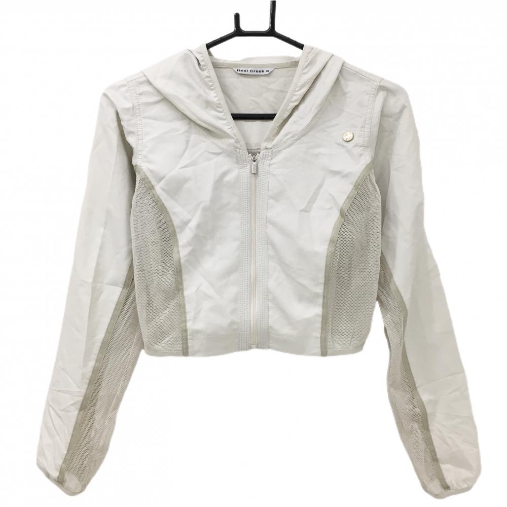 【超美品】ヒールクリーク ジップパーカー ライトベージュ×ベージュ 一部メッシュ ショート丈  レディース 40(M) ゴルフウェア Heal Creek