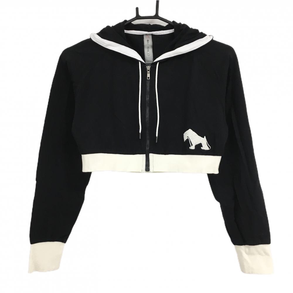 ヒールクリーク ジップパーカー 黒×白 ショート丈 刺しゅう レディース 40(M) ゴルフウェア Heal Creek