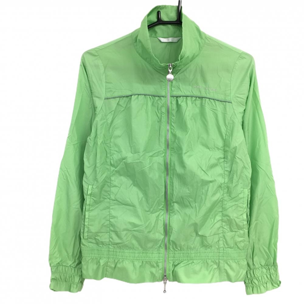【美品】ヒールクリーク ジャケット ライトグリーン 胸元パイピングライン ロゴ刺しゅう 薄手 レディース 40(M) ゴルフウェア Heal Creek