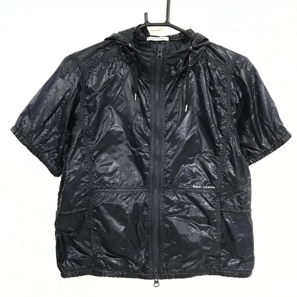 【超美品】ヒールクリーク 半袖ジップパーカー ネイビー 薄手 ブルゾン  レディース 42(L) ゴルフウェア Heal Creek