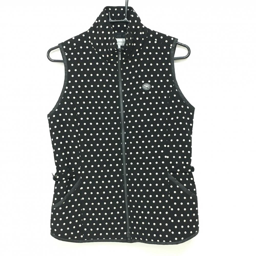 【超美品】ヒールクリーク 中綿ベスト 黒×ライトベージュ ドット柄 ダブルジップ  レディース 40(M) ゴルフウェア Heal Creek