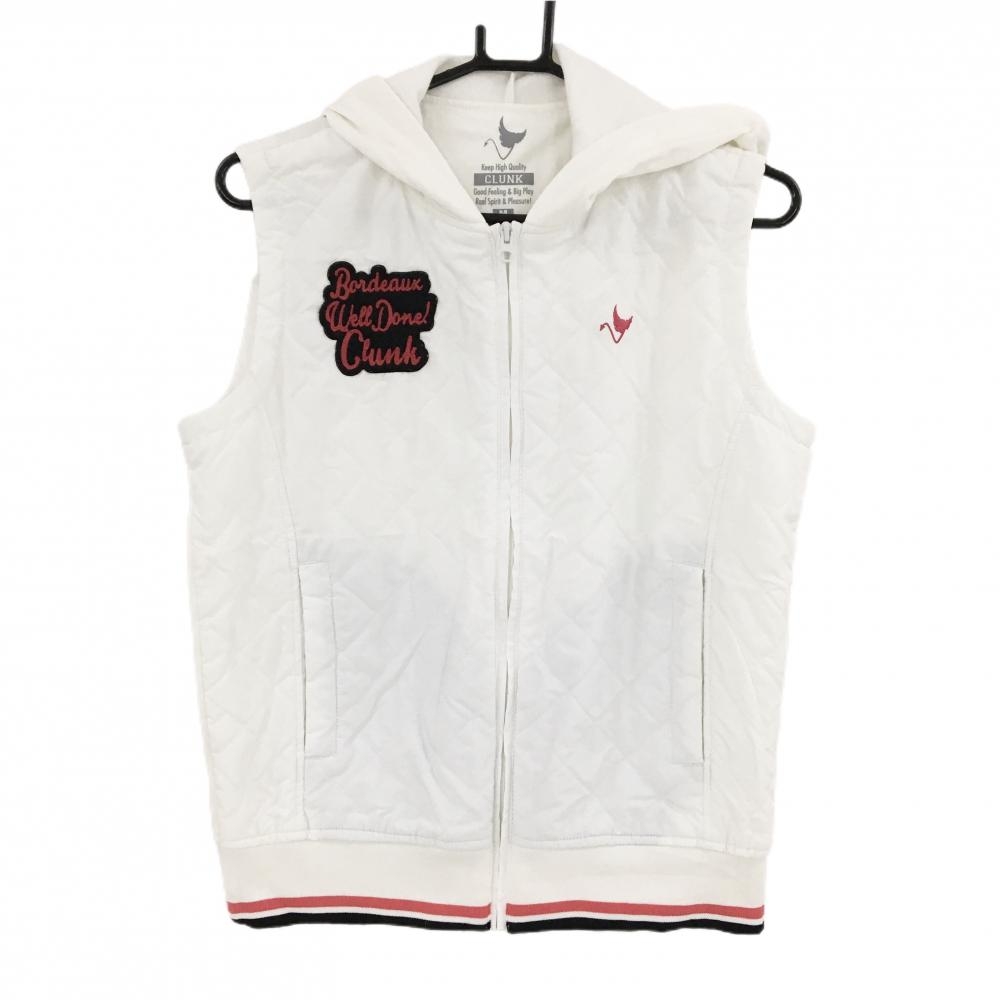 ヒールクリーク フード付中綿ベスト 白 前中綿 ワッペン 裏起毛 レディース M ゴルフウェア Heal Creek