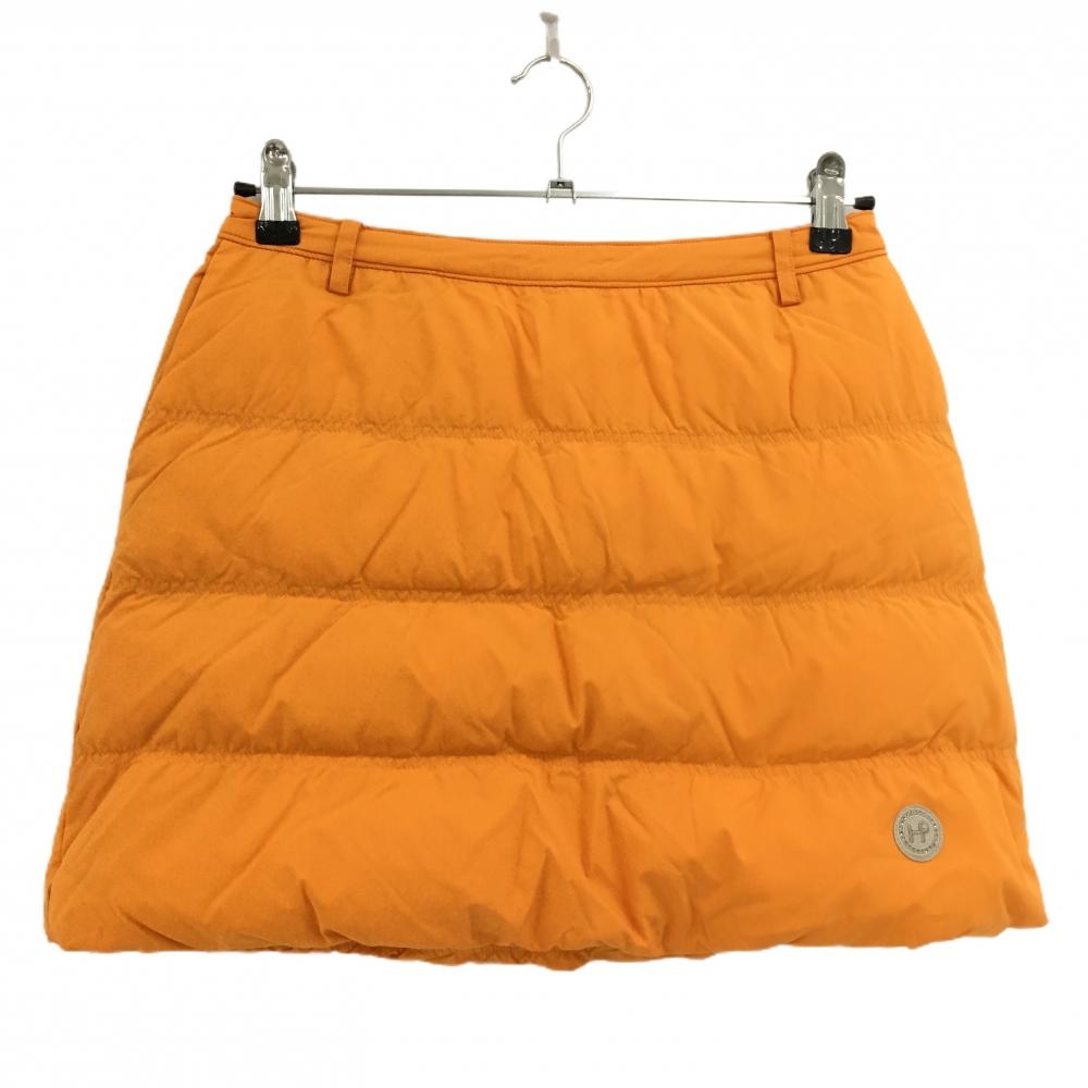 【美品】ヒールクリーク ダウンスカート オレンジ ウエスト後ろゴム 裾ロゴ レディース 40(M) ゴルフウェア Heal Creek