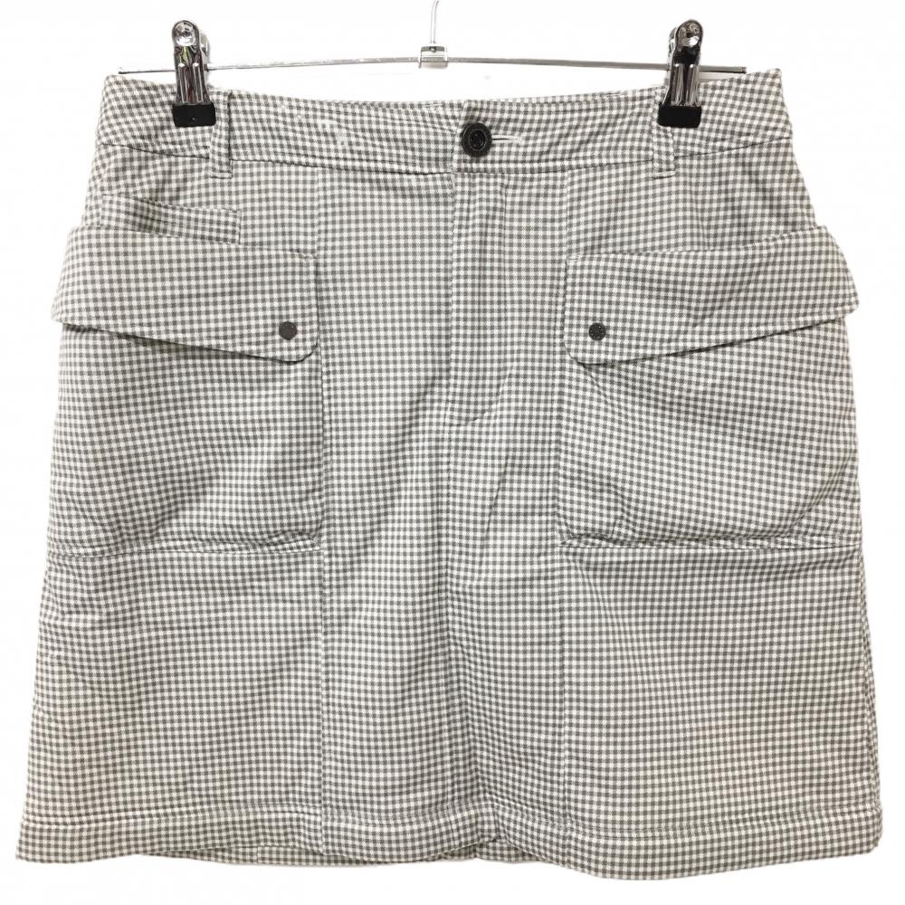 【超美品】ヒールクリーク 中綿スカート ライトグレー×白 チェック  レディース 42(L) ゴルフウェア Heal Creek