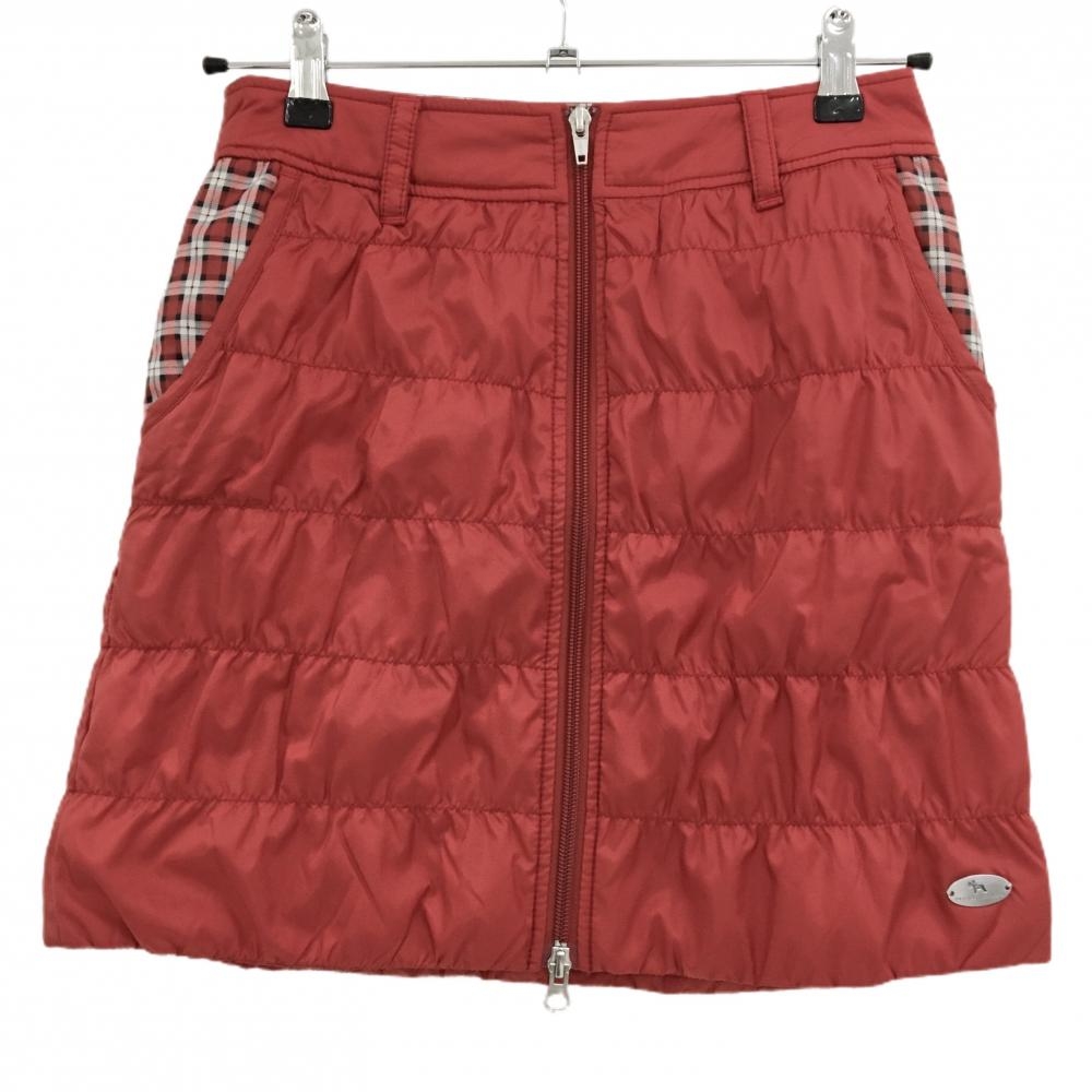 【超美品】ヒールクリーク 中綿スカート レッド ポケット口チェック  レディース 38(S) ゴルフウェア Heal Creek