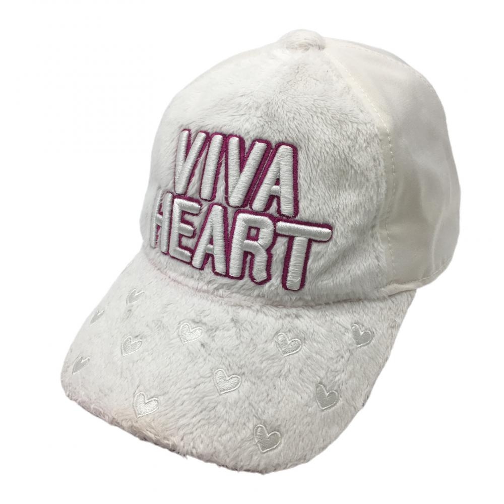 【美品】ビバハート キャップ 白×ピンク 一部ボア つばハート  レディース 40 ゴルフウェア VIVA HEART 画像