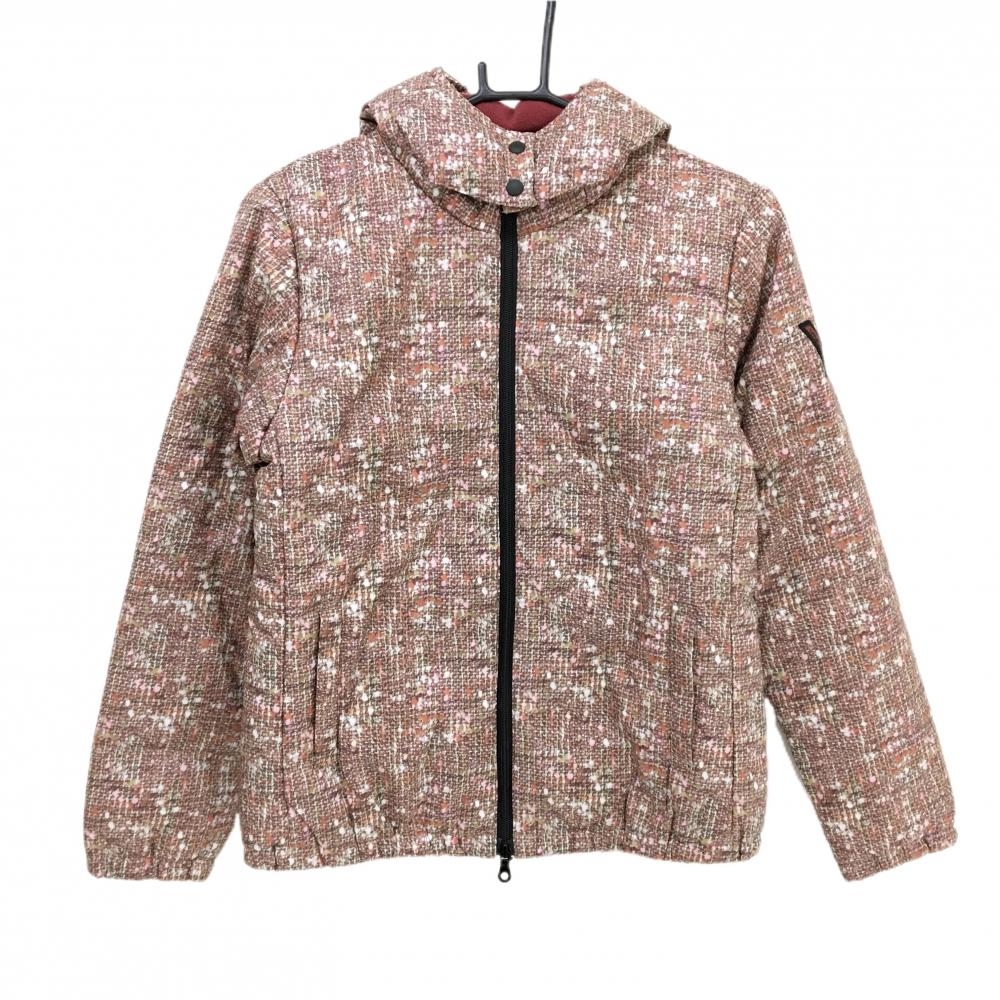 【未使用品】ビバハート フード付中綿ジャケット ボルドー系 ツイード調 フード取外し可 袖ロゴ レディース 42(L) ゴルフウェア VIVA HEART