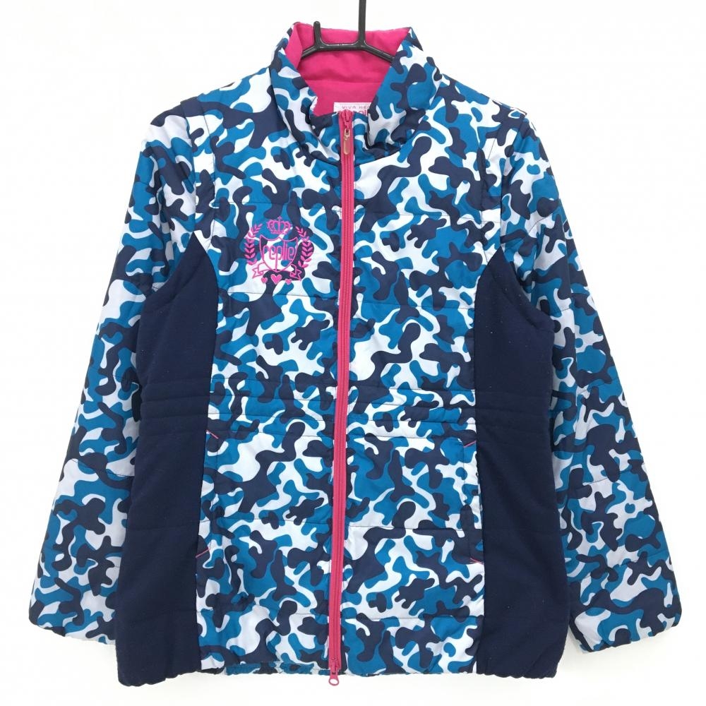 ビバハート 2way中綿ジャケット ライトグレー×ブルー系×ネイビー  レディース 42(L) ゴルフウェア VIVA HEART