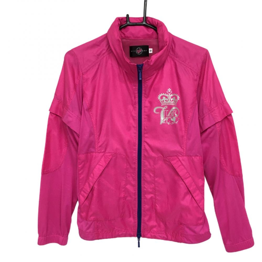 【超美品】ビバハート 2WAYジャケットブルゾン ピンク×ネイビー 胸元プリント レディース 40(Ｍ) ゴルフウェア VIVA HEART